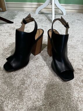 Qupid Black Open-Peep Toe Block Heel Slingback